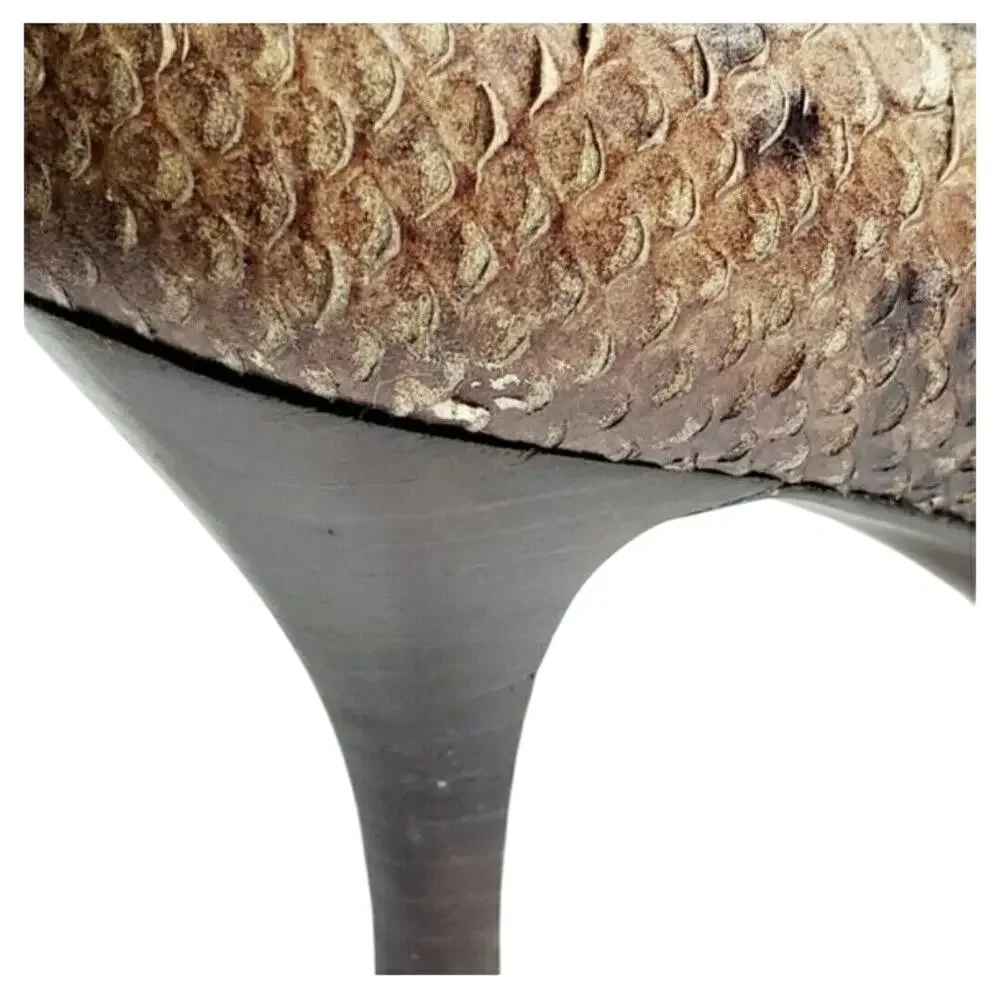 Stuart Weitzman Brown Size 8 1/2‎ Snake Skin Square Toe Pumps Women's Shoes